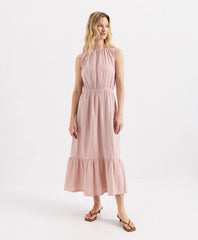 coastal double gauze tiered midi dress