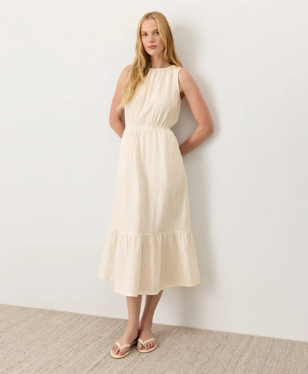 coastal double gauze tiered midi dress