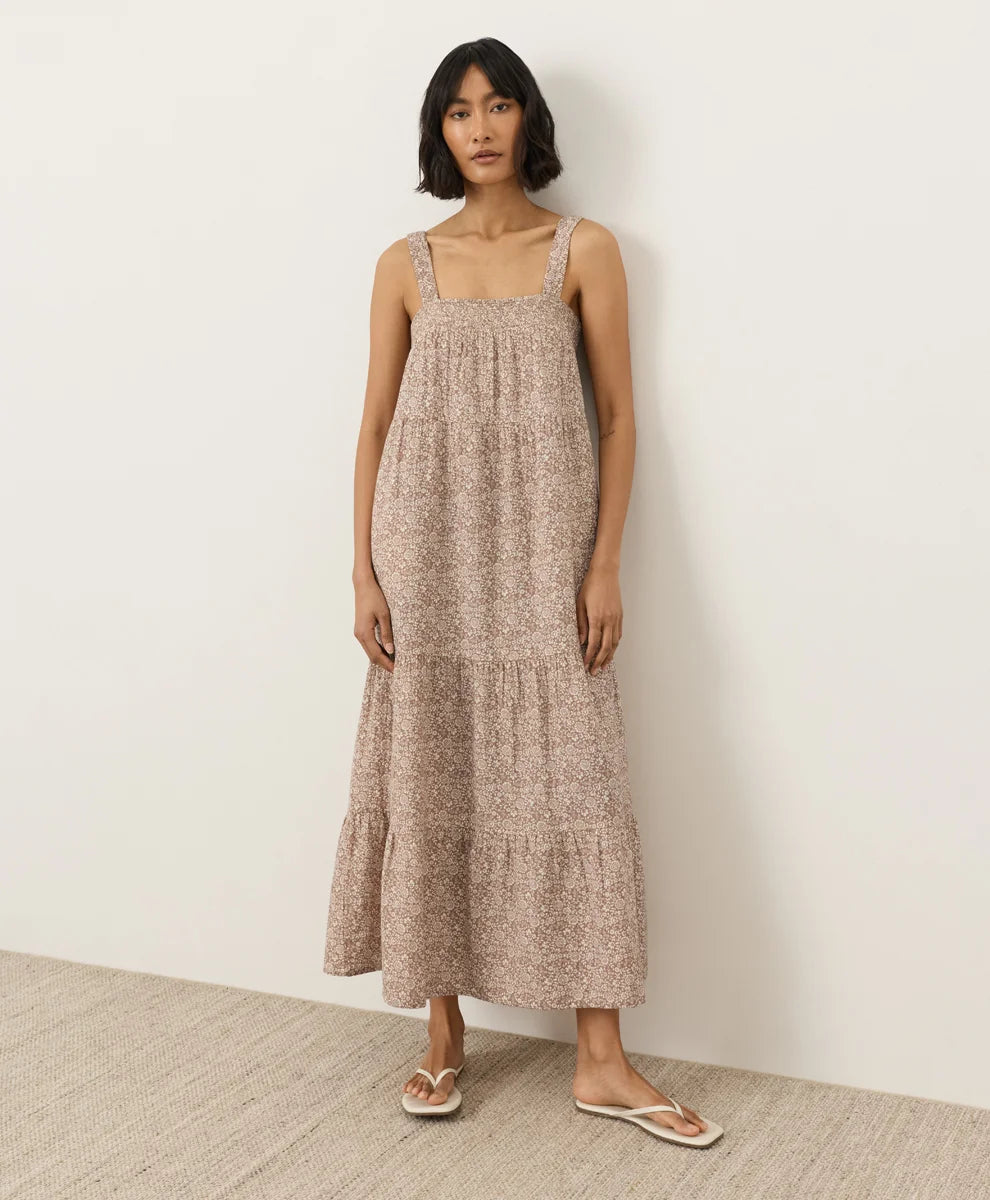 clearance coastal double gauze strappy tiered maxi dress
