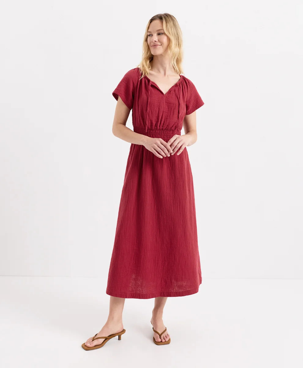 coastal double gauze boho midi dress